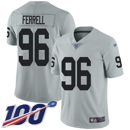 Men Oakland Raiders Limited Silver Clelin Ferrell Jersey NFL Football 96 100th Season Inverted Legend Jersey